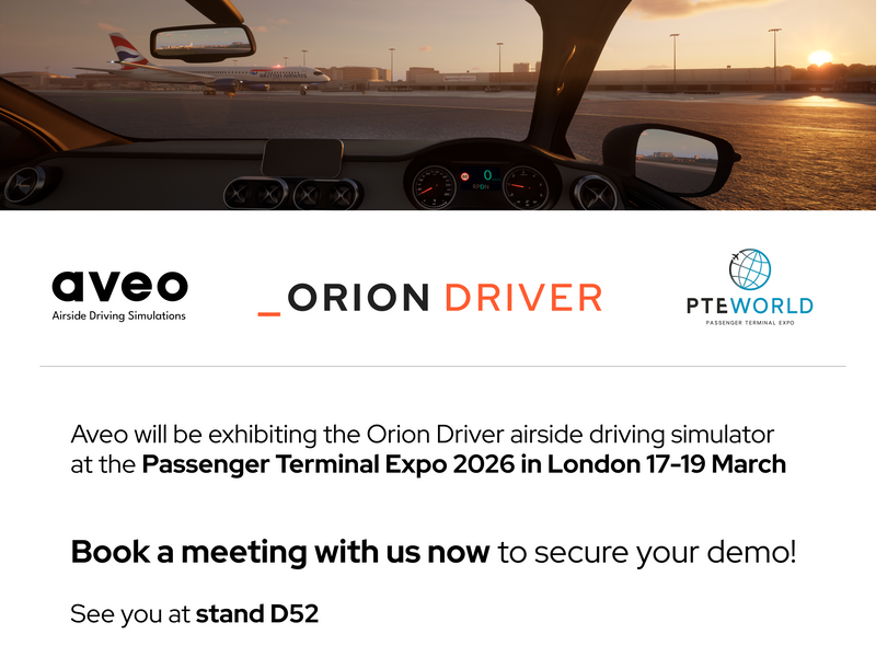 Aveo exhibiting at Passenger Terminal Expo 2026, London, 17–19 March, stand D52